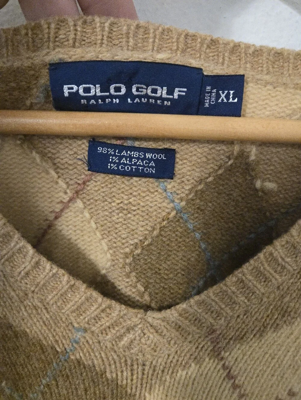 Polo Golf Ralph Lauren Argyle Lambs Wools Sweater Mens XL V Neck